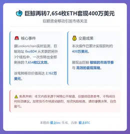 巨鲸再转7,654枚ETH套现400万美元