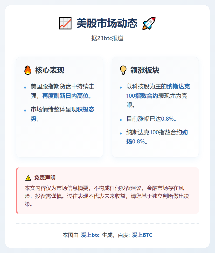 美股期货创新高 纳指涨0.8%