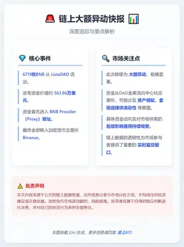 6719枚BNB经ListaDAO转至Binance