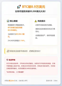BTC破8.9万美元