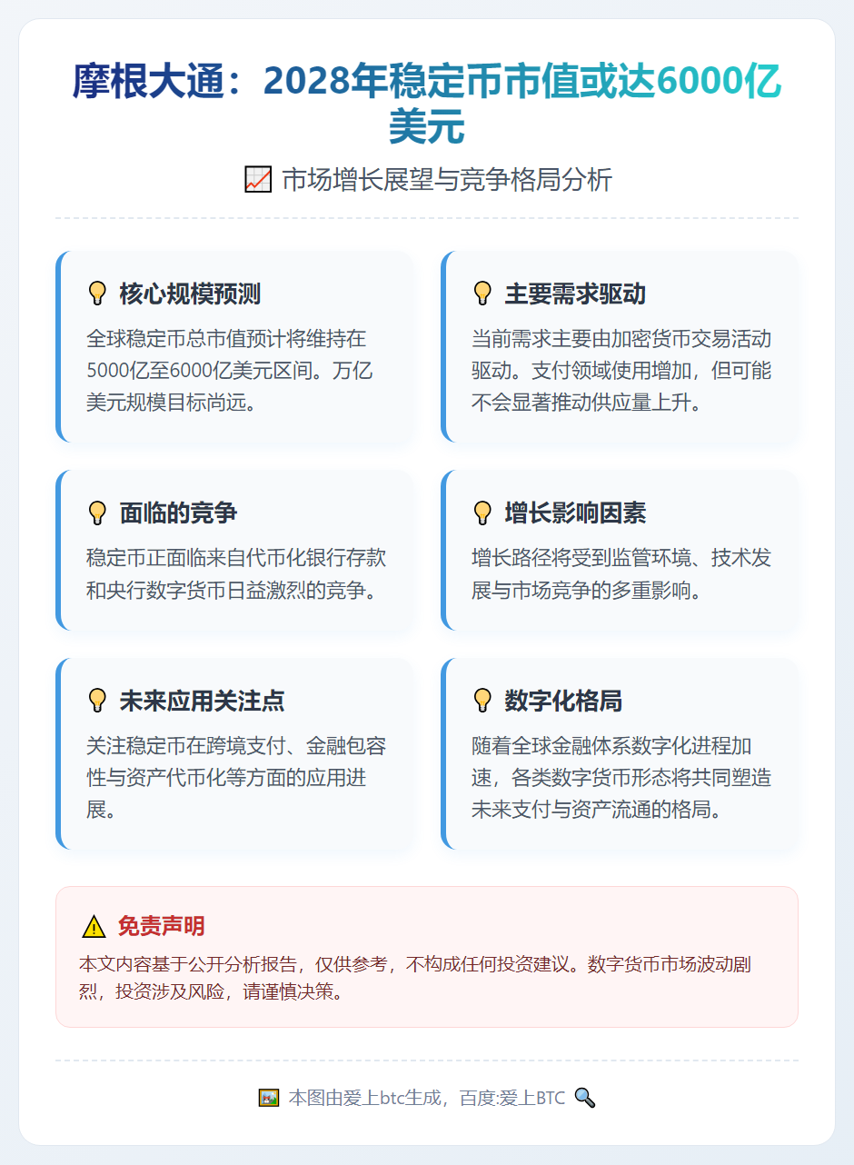 摩根大通：2028年稳定币市值或达6000亿美元