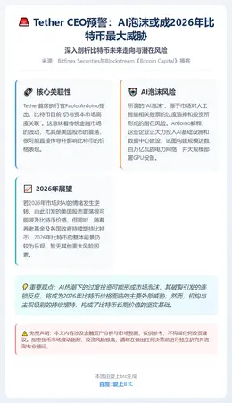 Tether CEO：AI泡沫或成比特币2026年最大风险