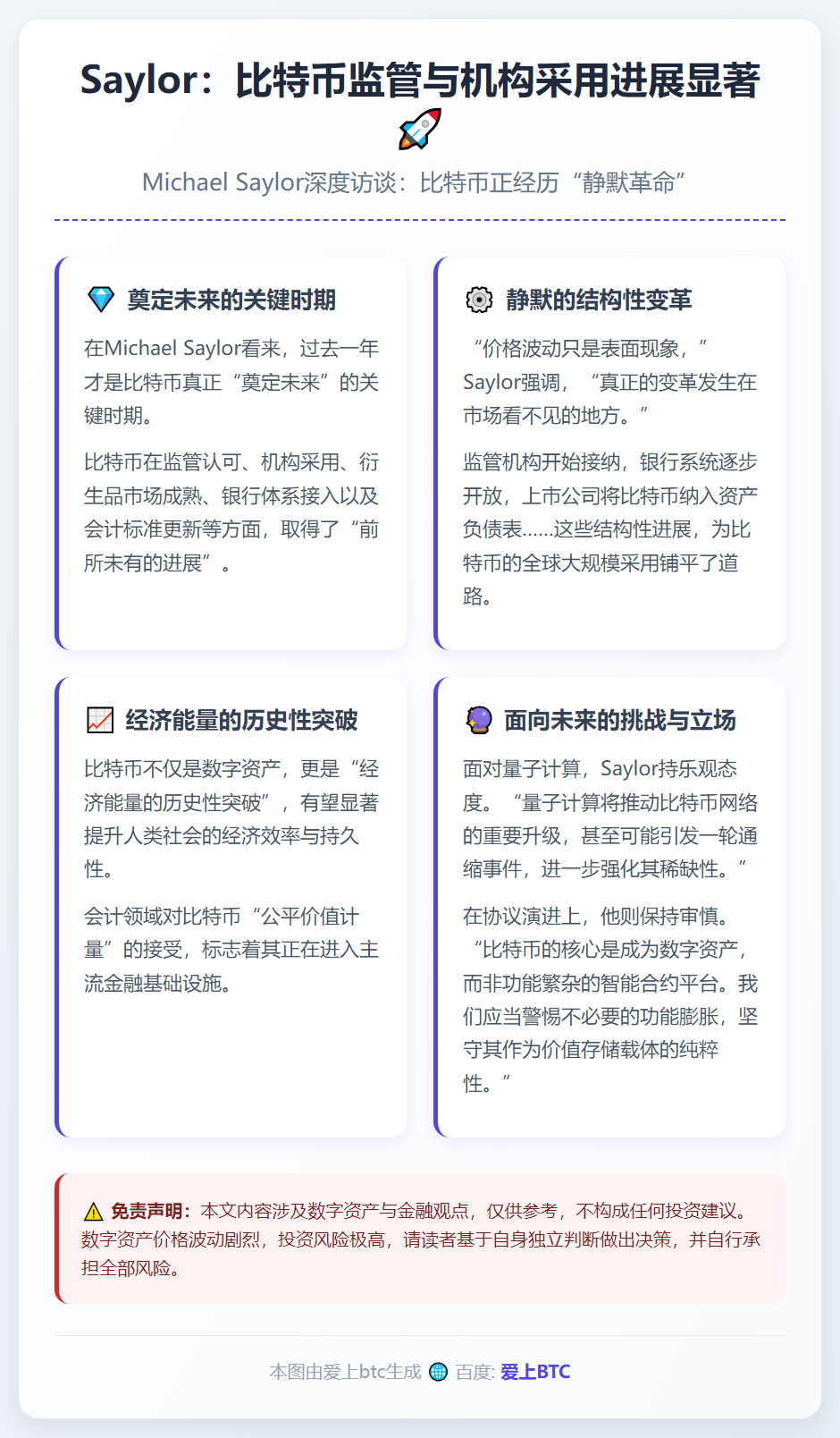 Saylor：比特币监管与机构采用进展显著