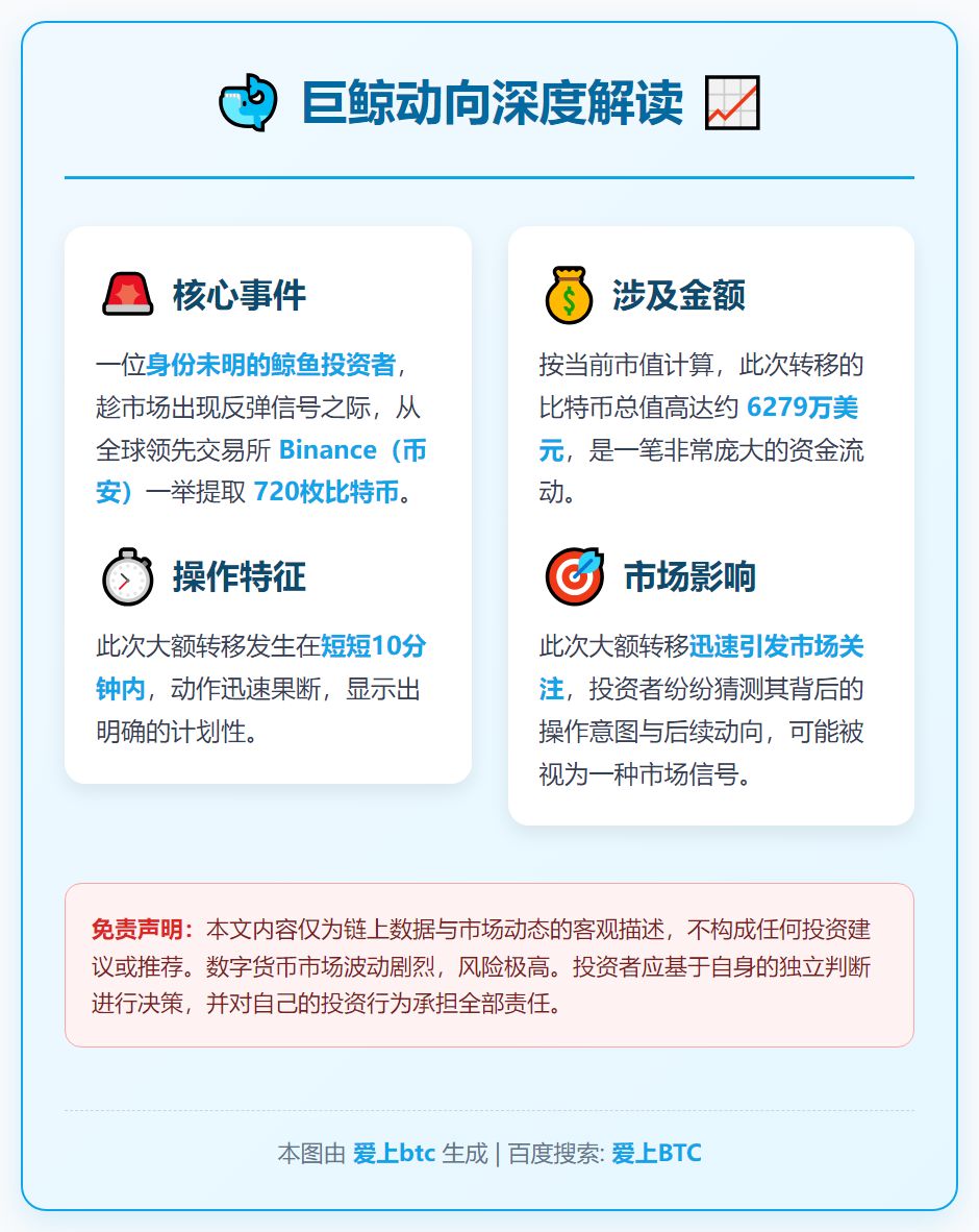 巨鲸抄底：720枚BTC撤离币安
