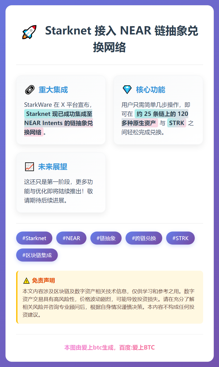 Starknet 接入 NEAR 链抽象兑换网络