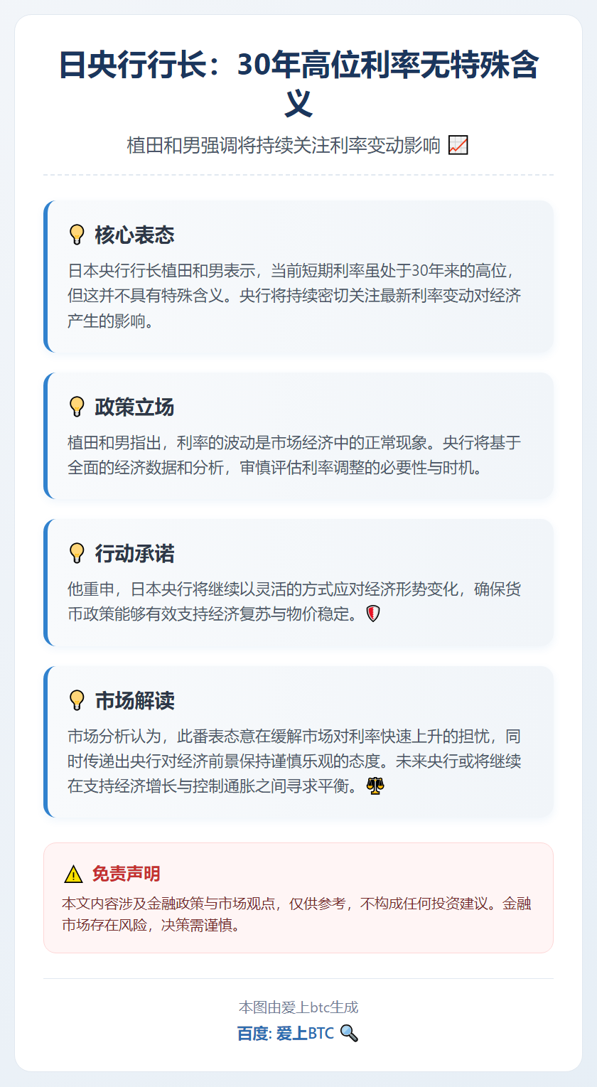 日央行行长：30年高位利率无特殊含义