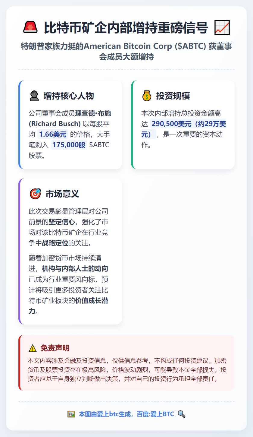 比特币矿企董事斥资29万美元增持ABTC股票