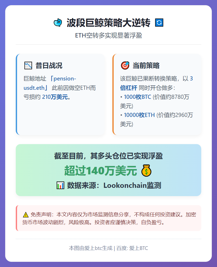 波段巨鲸ETH空转多浮盈超140万