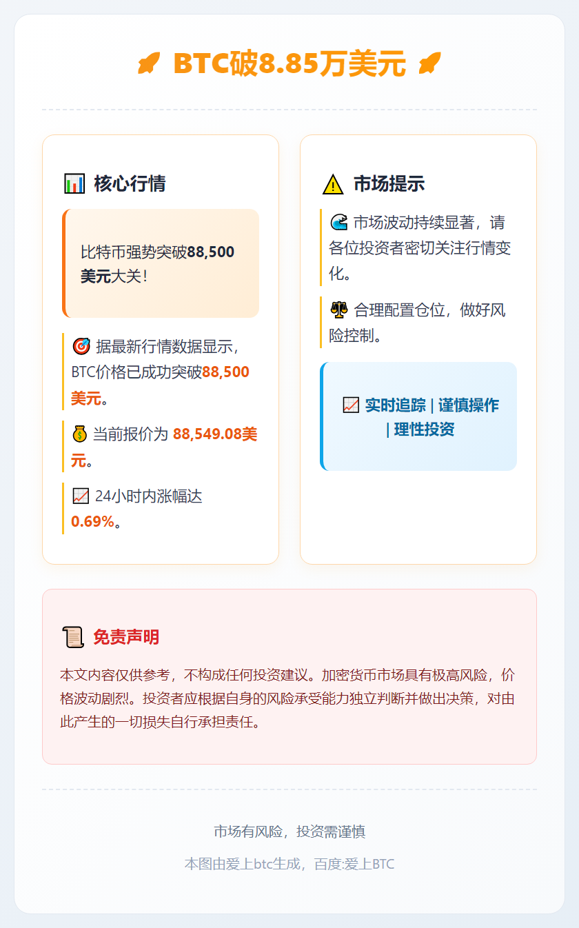 BTC破8.85万美元