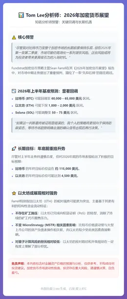 Tom Lee分析师：2026年比特币或跌至6万，以太坊18