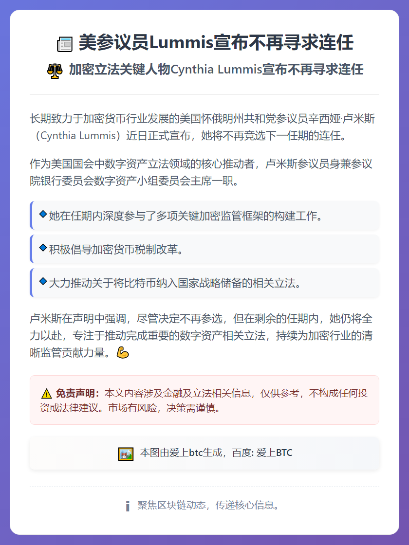 美参议员Lummis宣布不再寻求连任