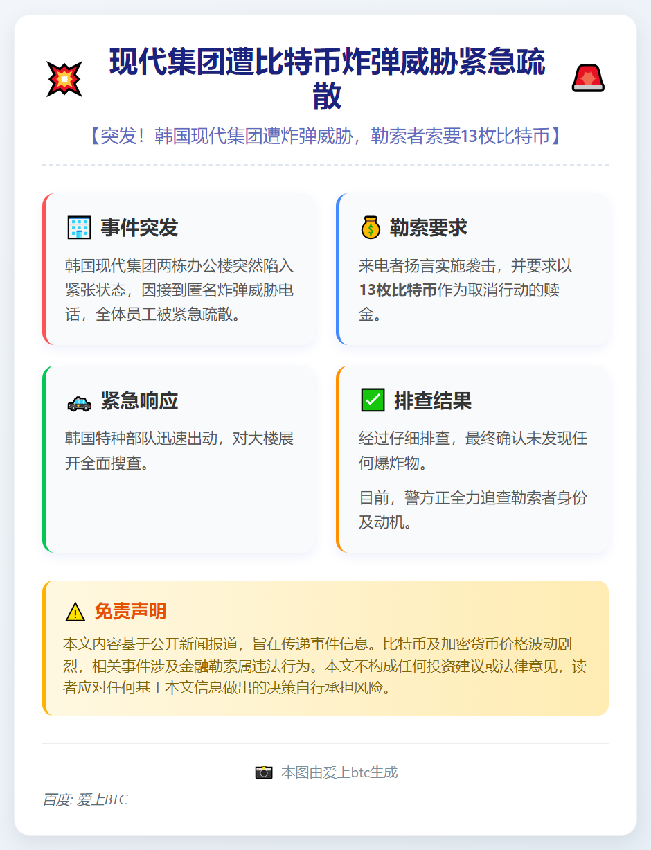 现代集团遭比特币炸弹威胁紧急疏散