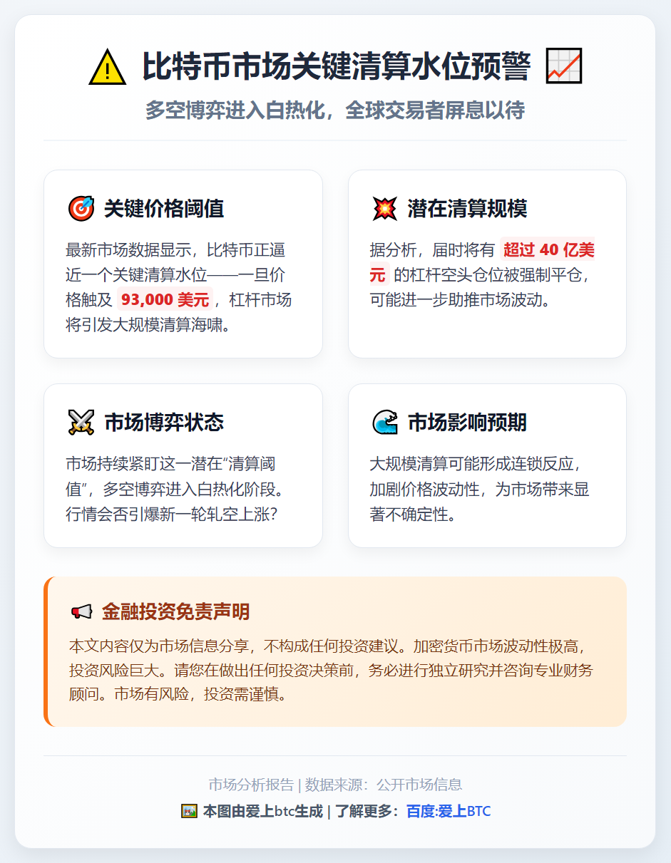 比特币若破9.3万美元，40亿空头或遭清算