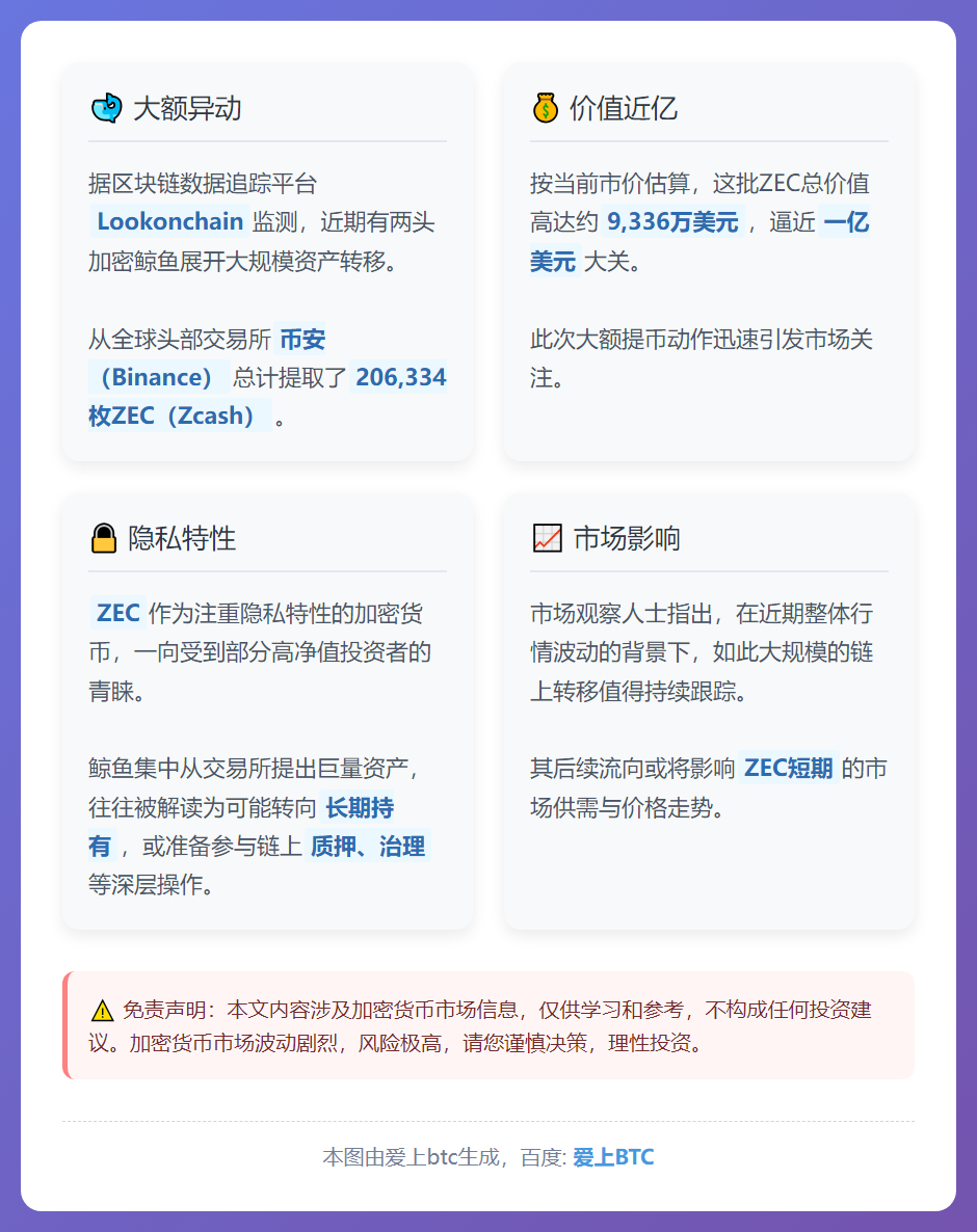巨鲸转移20万枚ZEC