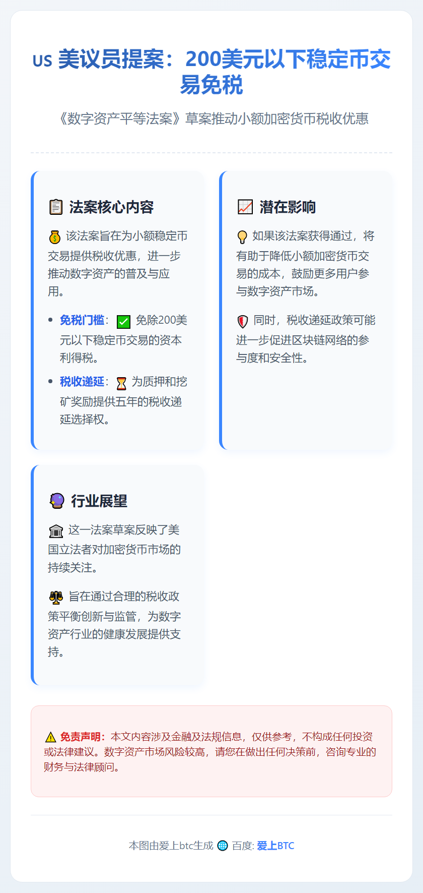 美议员提案：200美元以下稳定币交易免税