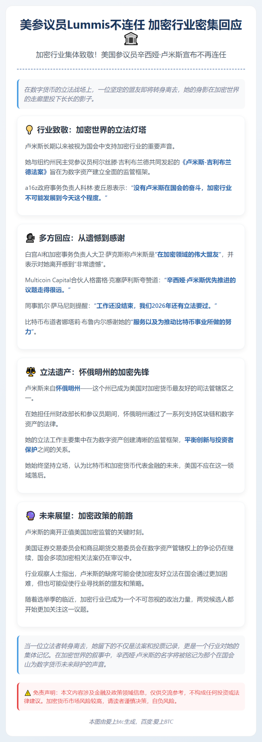 美参议员Lummis不连任 加密行业密集回应