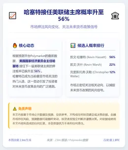哈塞特接任美联储主席概率升至56%