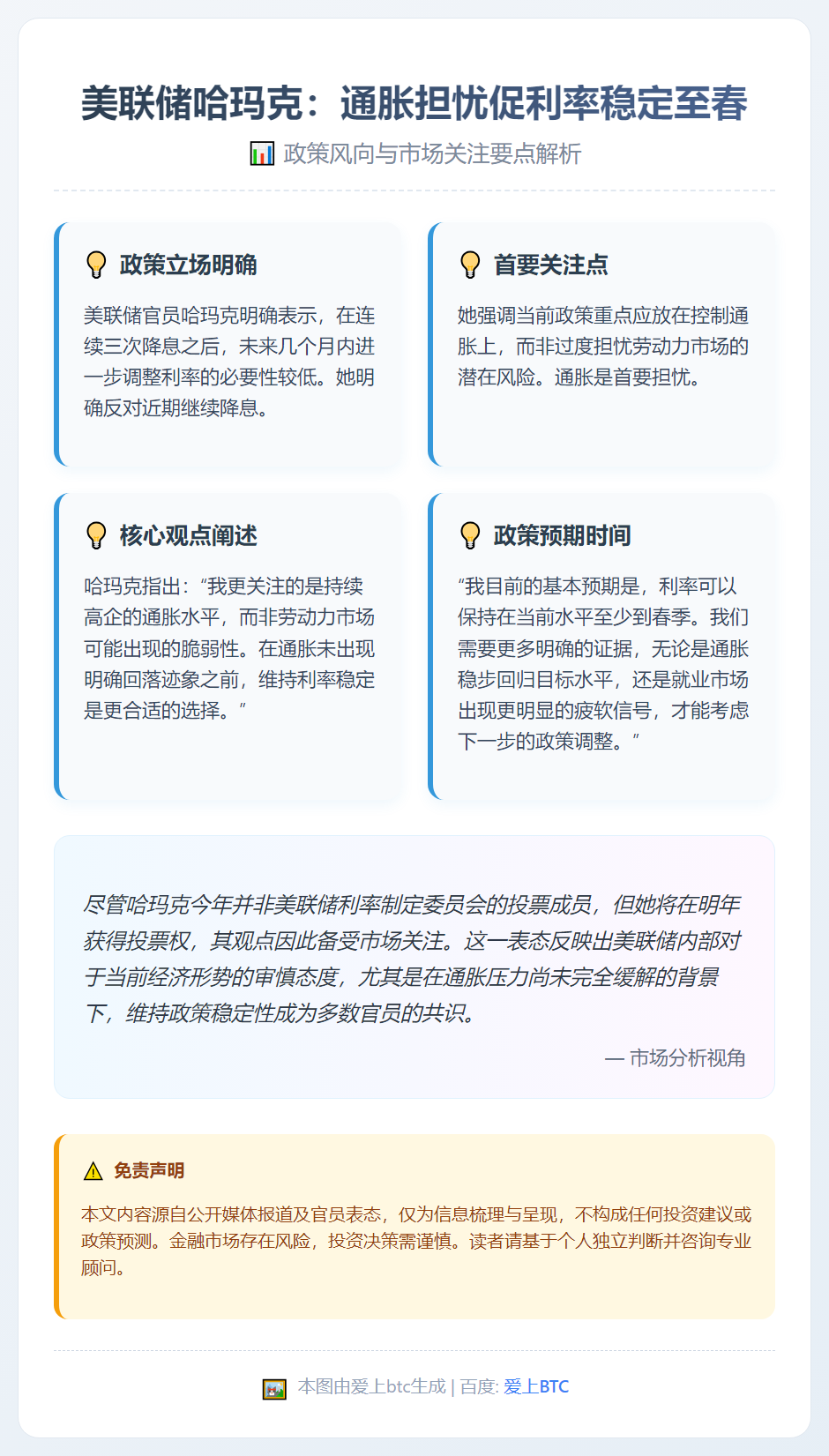 美联储哈玛克：通胀担忧促利率稳定至春