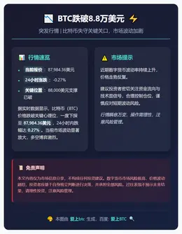 BTC跌破8.8万美元