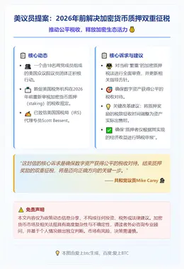 美议员提案：2026年前解决加密货币质押双重征税