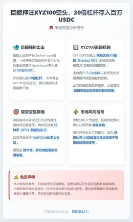 巨鲸押注XYZ100空头，20倍杠杆存入百万USDC