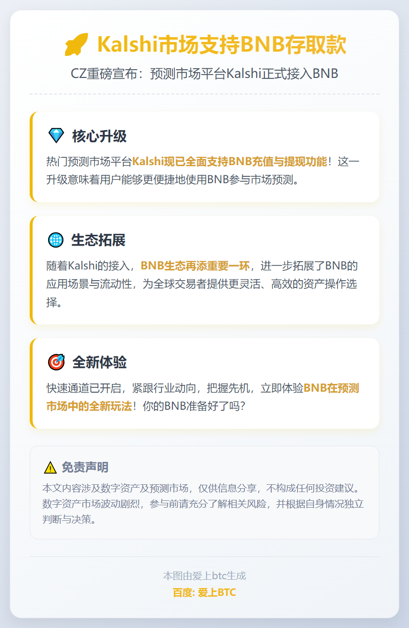 Kalshi市场支持BNB存取款