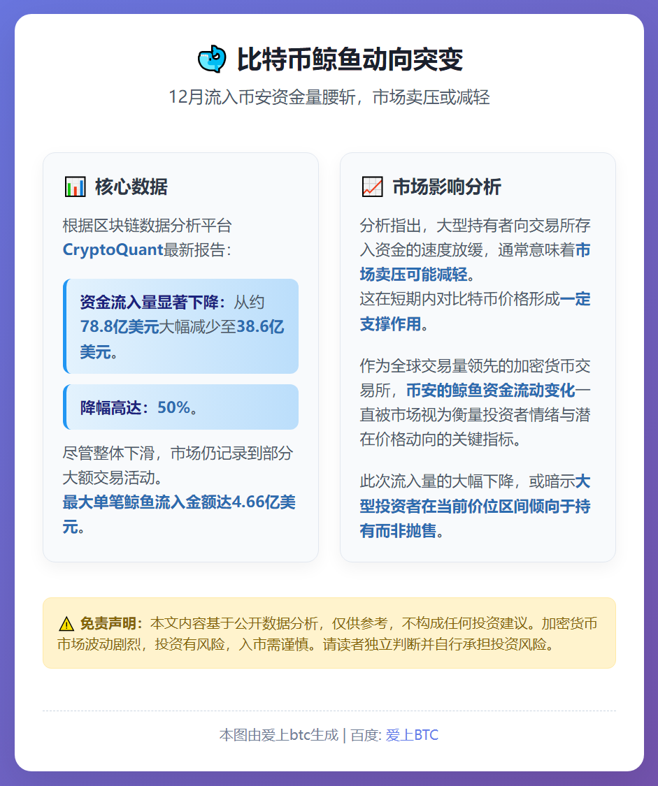 比特币鲸鱼12月流入币安减半
