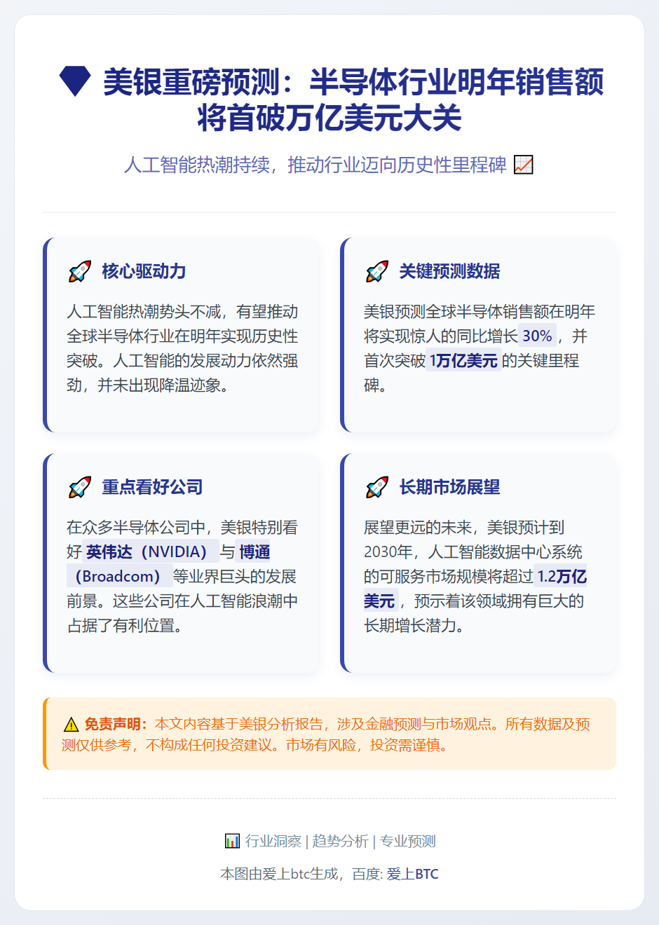 美银：半导体行业明年销售额或破万亿