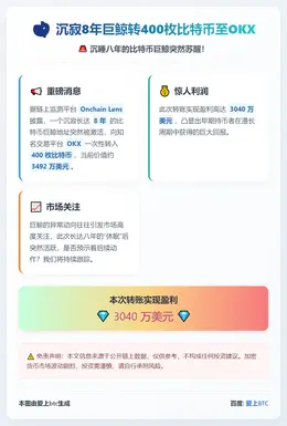 沉寂8年巨鲸转400枚比特币至OKX