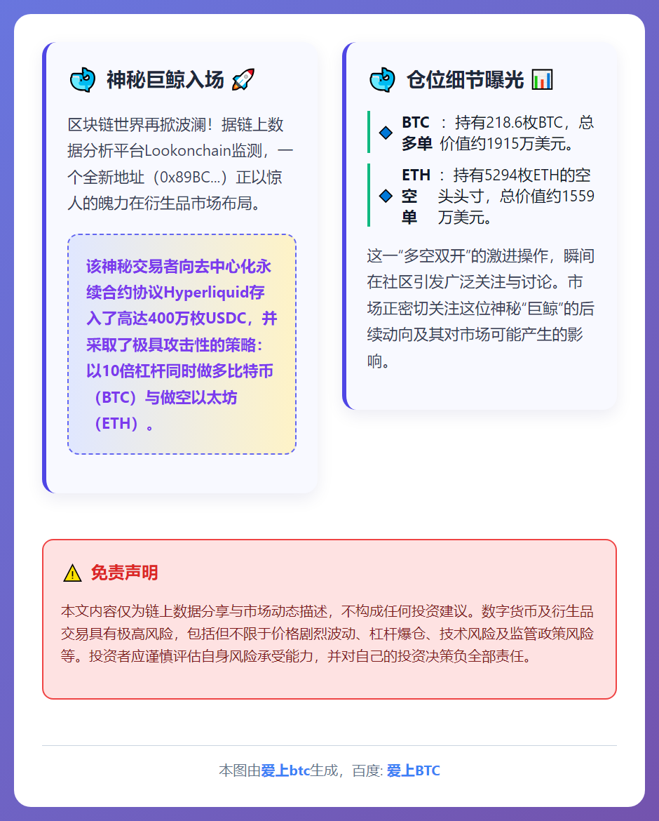 新地址杠杆操作：400万USDC做多BTC做空ETH