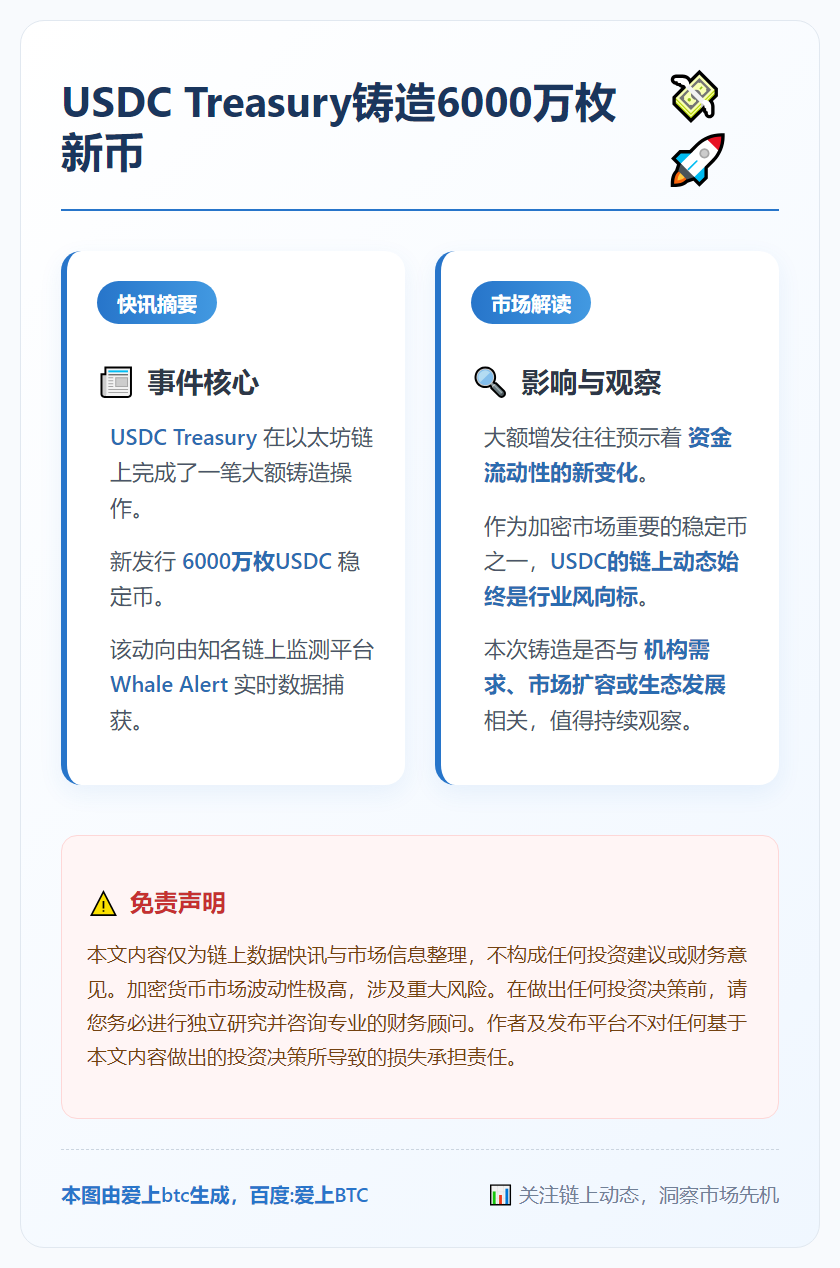USDC Treasury铸造6000万枚新币
