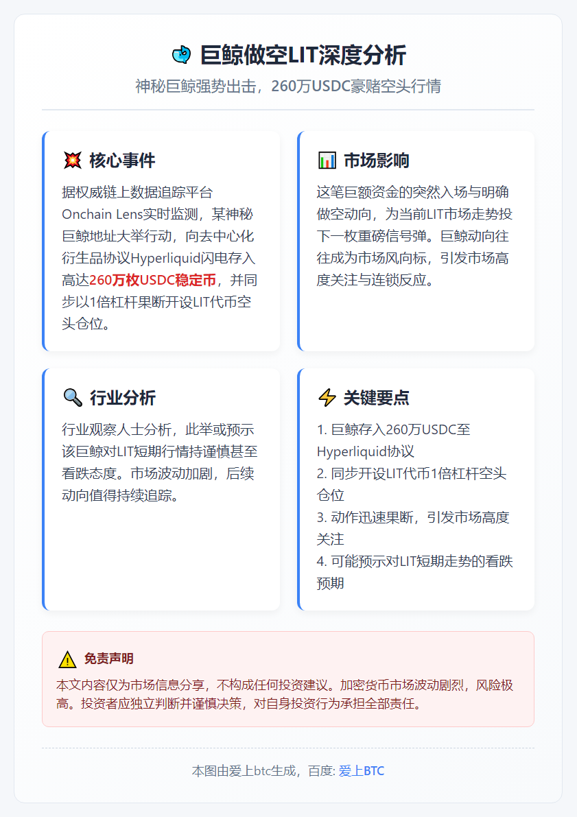 巨鲸做空LIT，存入260万USDC