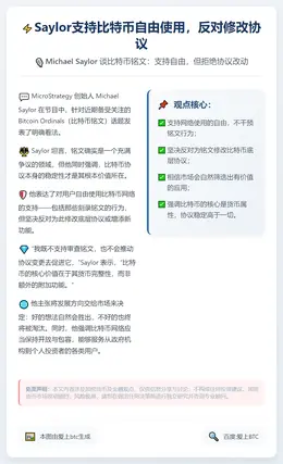 Saylor支持比特币自由使用，反对修改协议