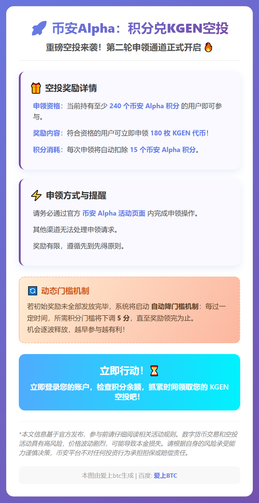 币安Alpha：240积分兑180 KGEN