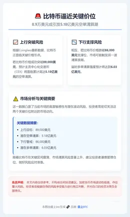 比特币若破8.9万，CEX空单清算或超5亿美元