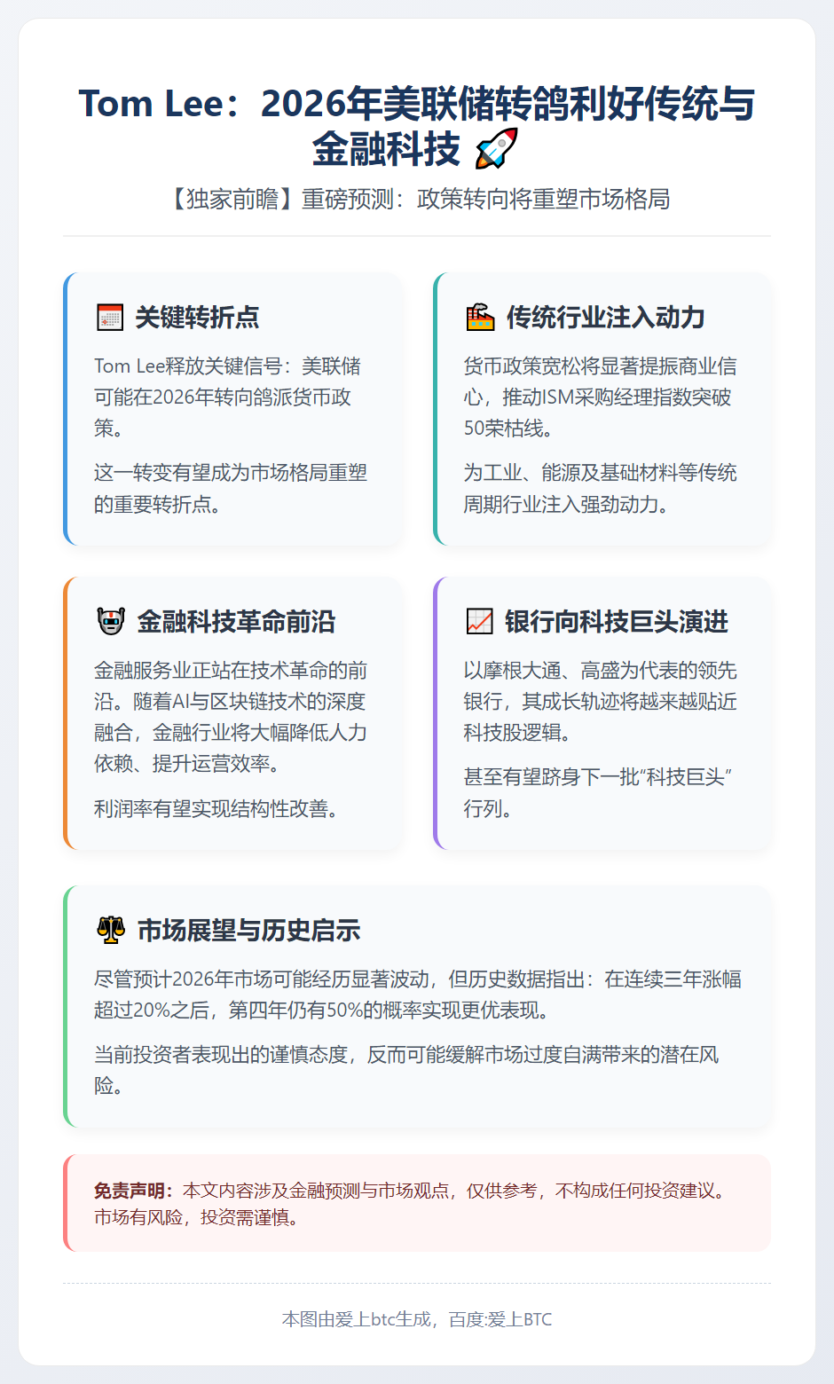 Tom Lee：2026年美联储转鸽利好传统与金融科技