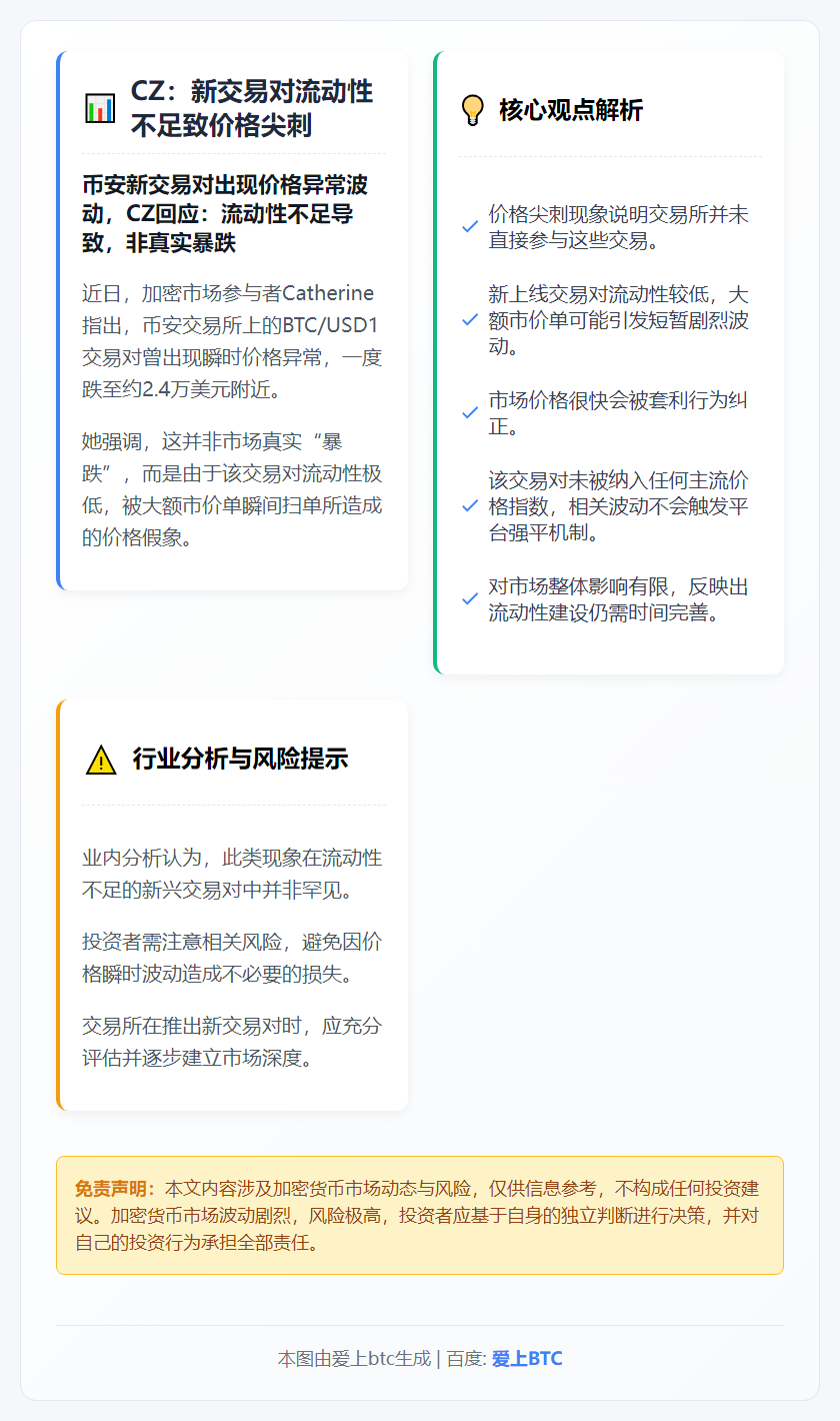 CZ：新交易对流动性不足致价格尖刺