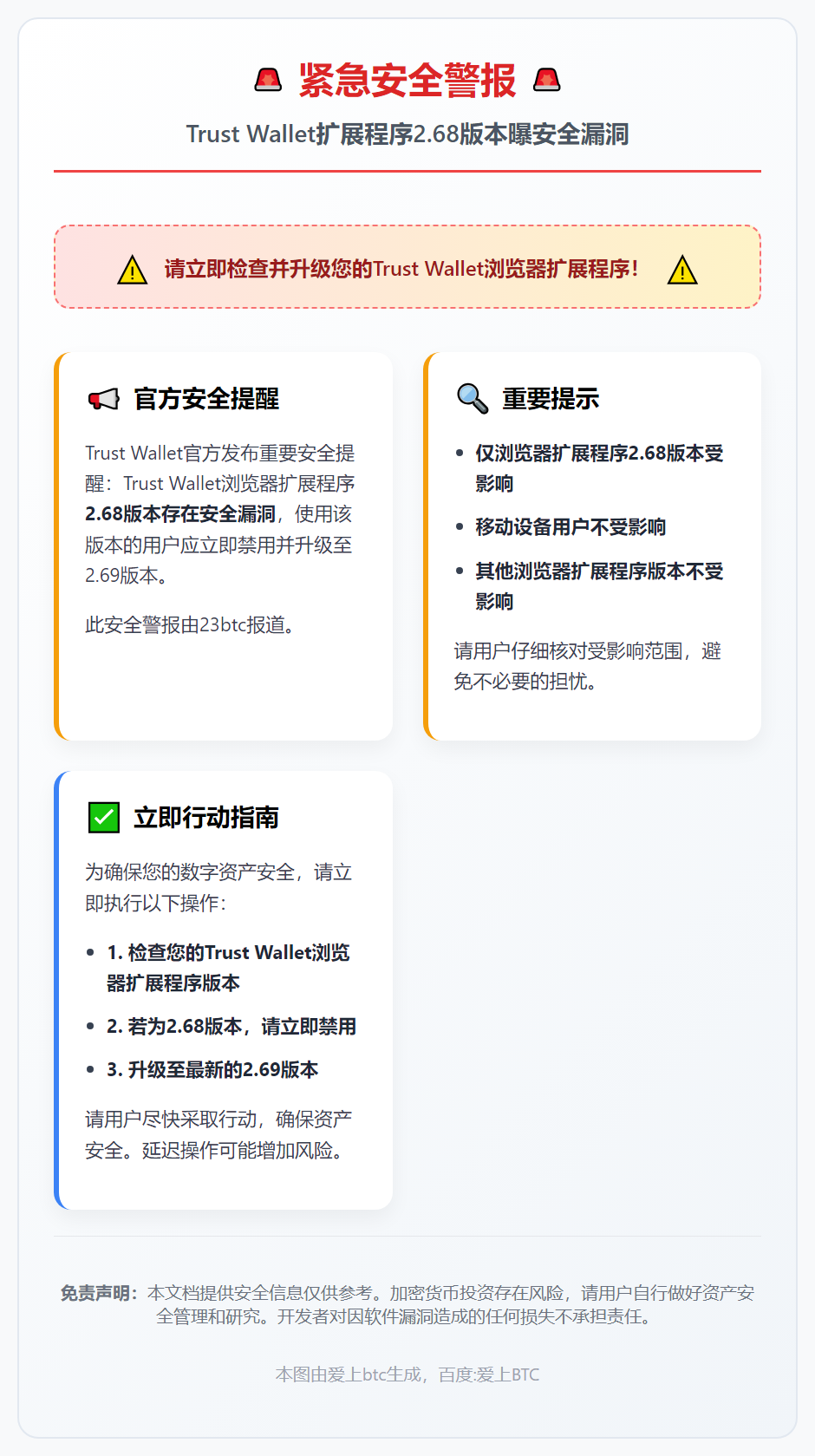 Trust Wallet扩展程序2.68版本曝安全漏洞