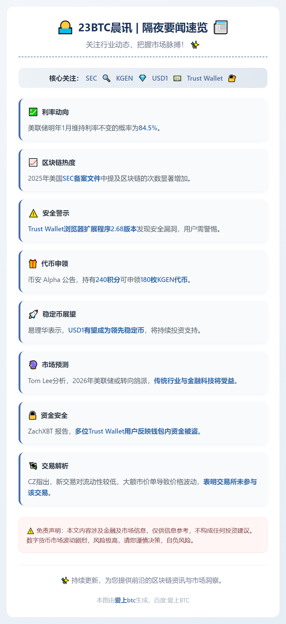 23btc晨讯 | 12月26日隔夜要闻速览