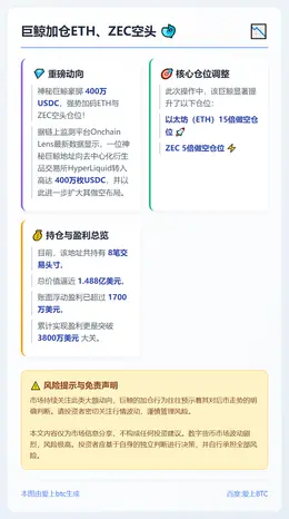 巨鲸加仓ETH、ZEC空头