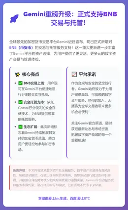 Gemini新增BNB交易与托管