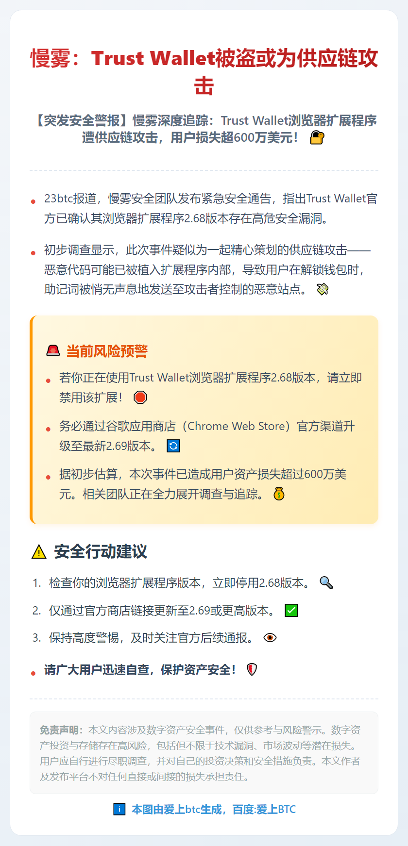 慢雾：Trust Wallet被盗或为供应链攻击