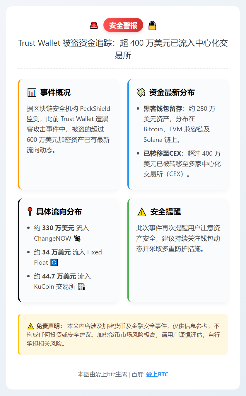 Trust Wallet超400万美元被盗资金流入CEX