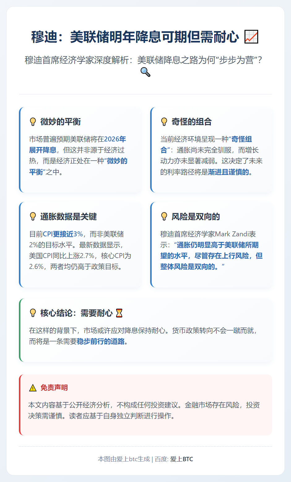 穆迪：美联储明年降息可期但需耐心