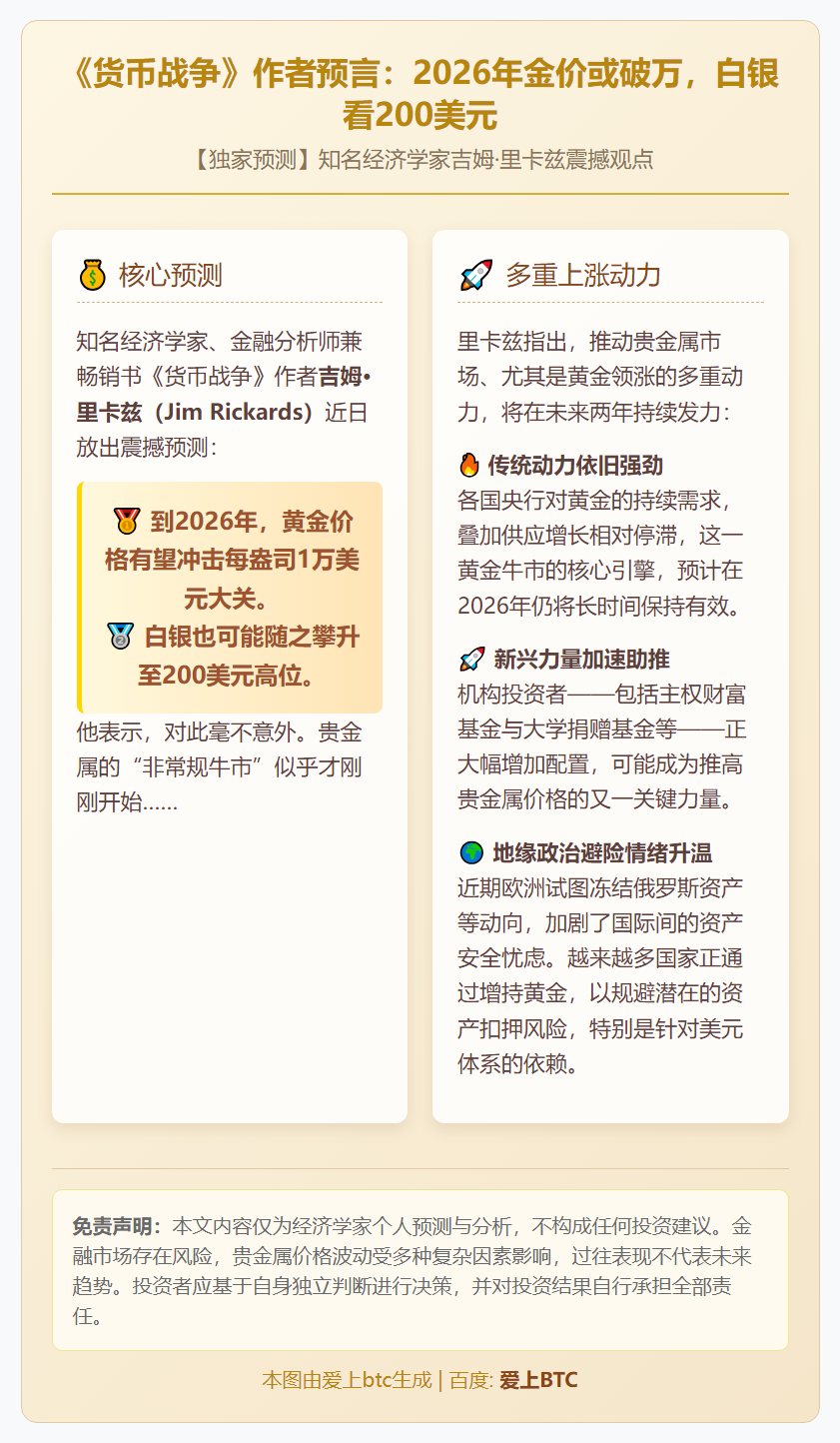 《货币战争》作者预言：2026年金价或破万，白银看200美元