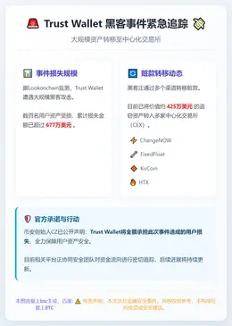 Trust Wallet黑客转425万美元赃款至CEX