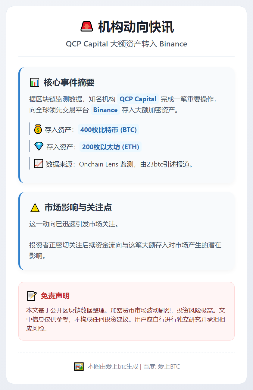 QCP Capital向Binance存入400枚BTC与2
