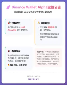 Binance Wallet今日21时发放Alpha空投，门