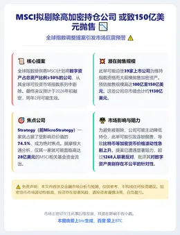 MSCI拟剔除高加密持仓公司 或致150亿美元抛售