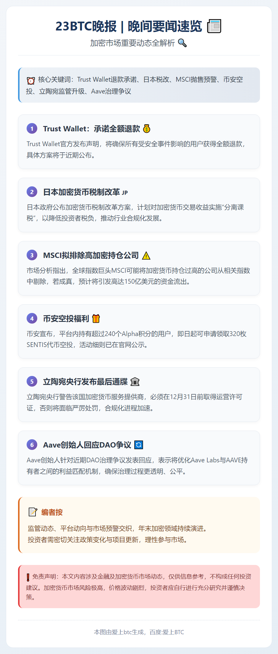23btc晚报 | 12月26日晚间要闻速览
